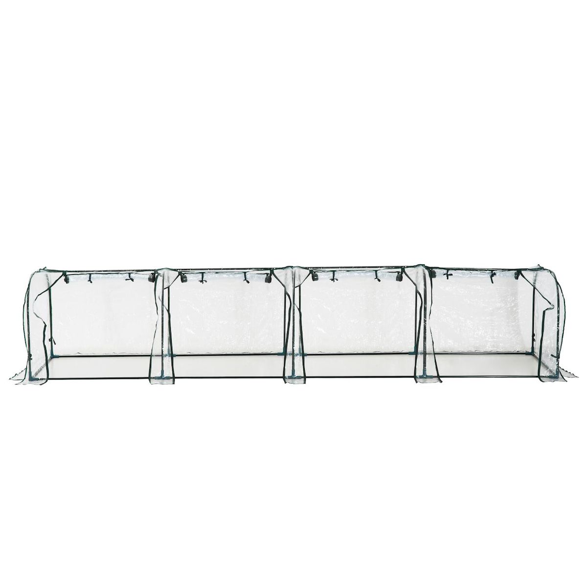 OUTSUNNY Serre de jardin tunnel 3,95L x 1l x 0,8H m 4 portes zippées bâche PVC transparent acier thermolaqué vert