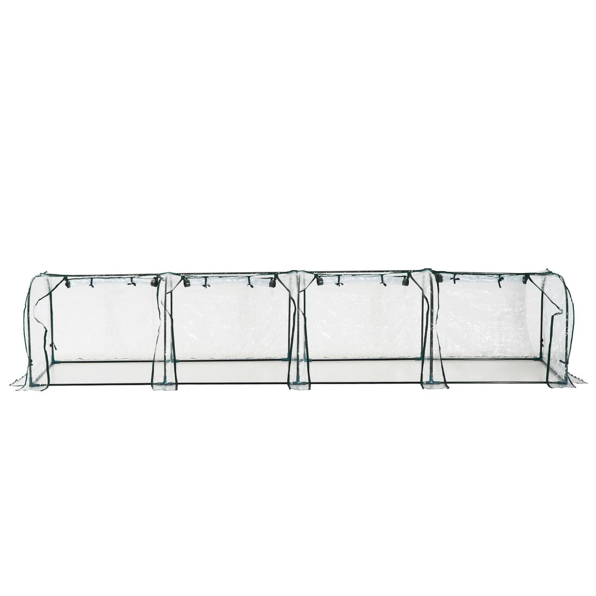 OUTSUNNY Serre de jardin tunnel 3,95L x 1l x 0,8H m 4 portes zippées bâche PVC transparent acier thermolaqué vert