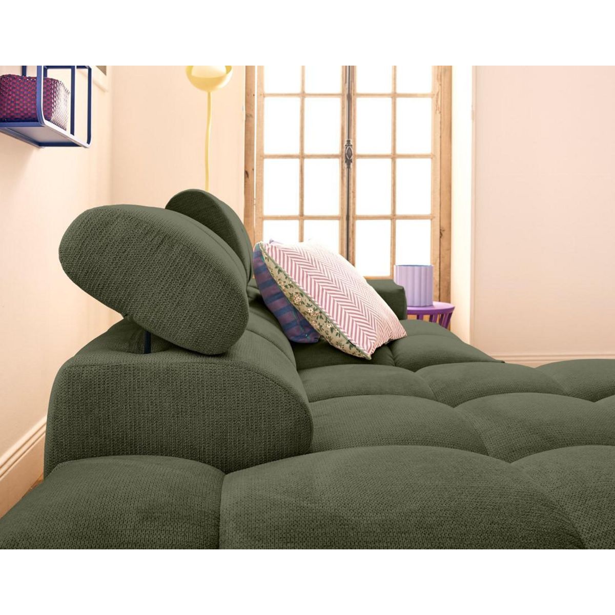 LISA DESIGN Matera - canapé d'angle gauche 3 places avec têtières réglables en tissu texturé