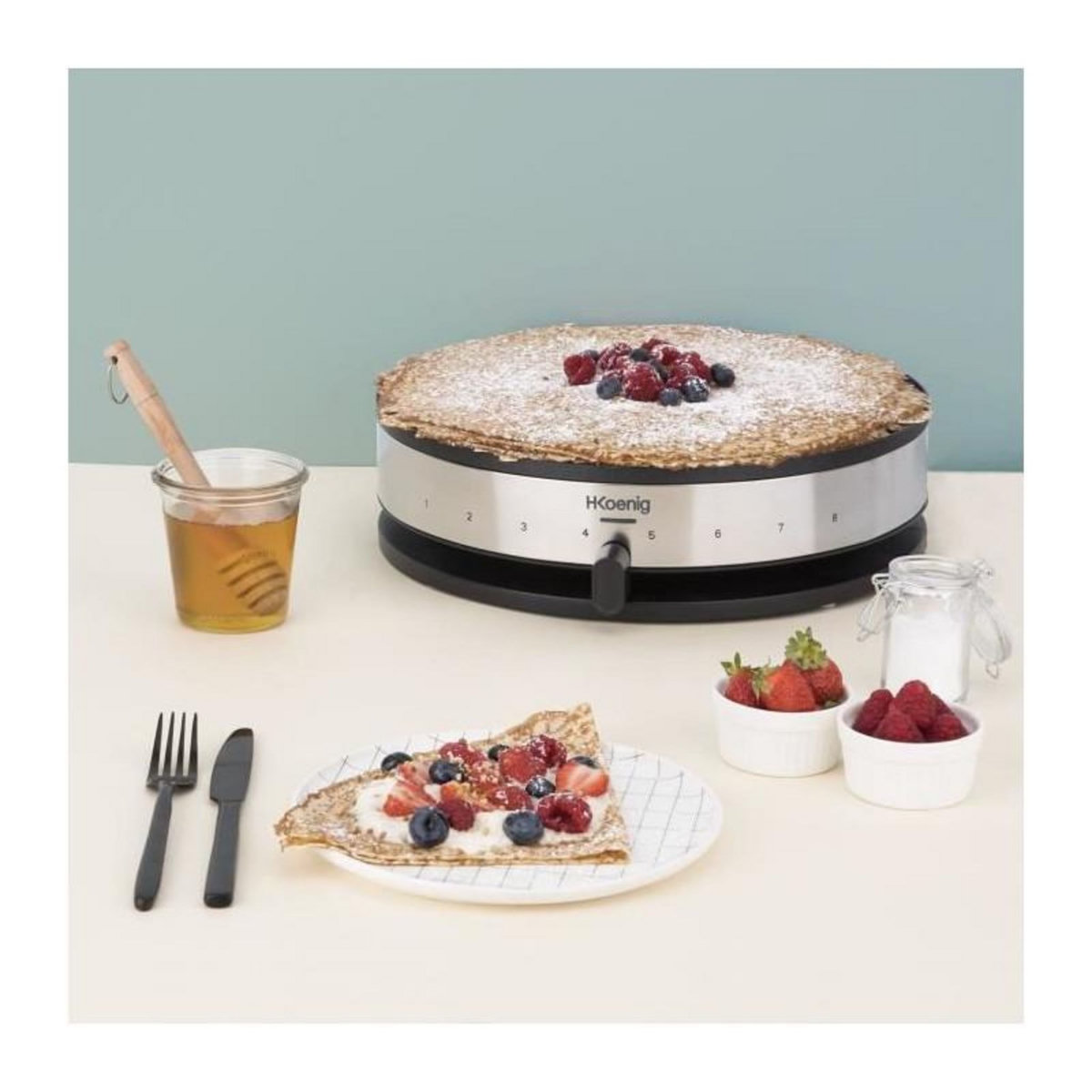 HKOENIG HKoeNIG KREP29 Crepiere 33cm - Temperature jusqua 230?C - 1300W - Revetement anti-adhesif - Temoin de chauffe - Bandeau Inox