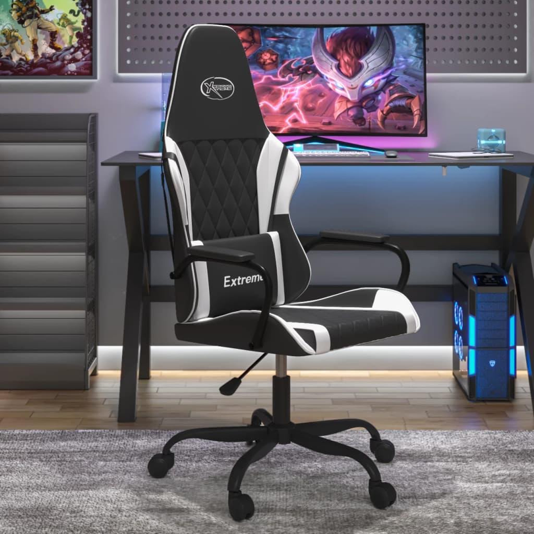 VIDAXL Chaise de jeu de massage Noir et blanc Similicuir