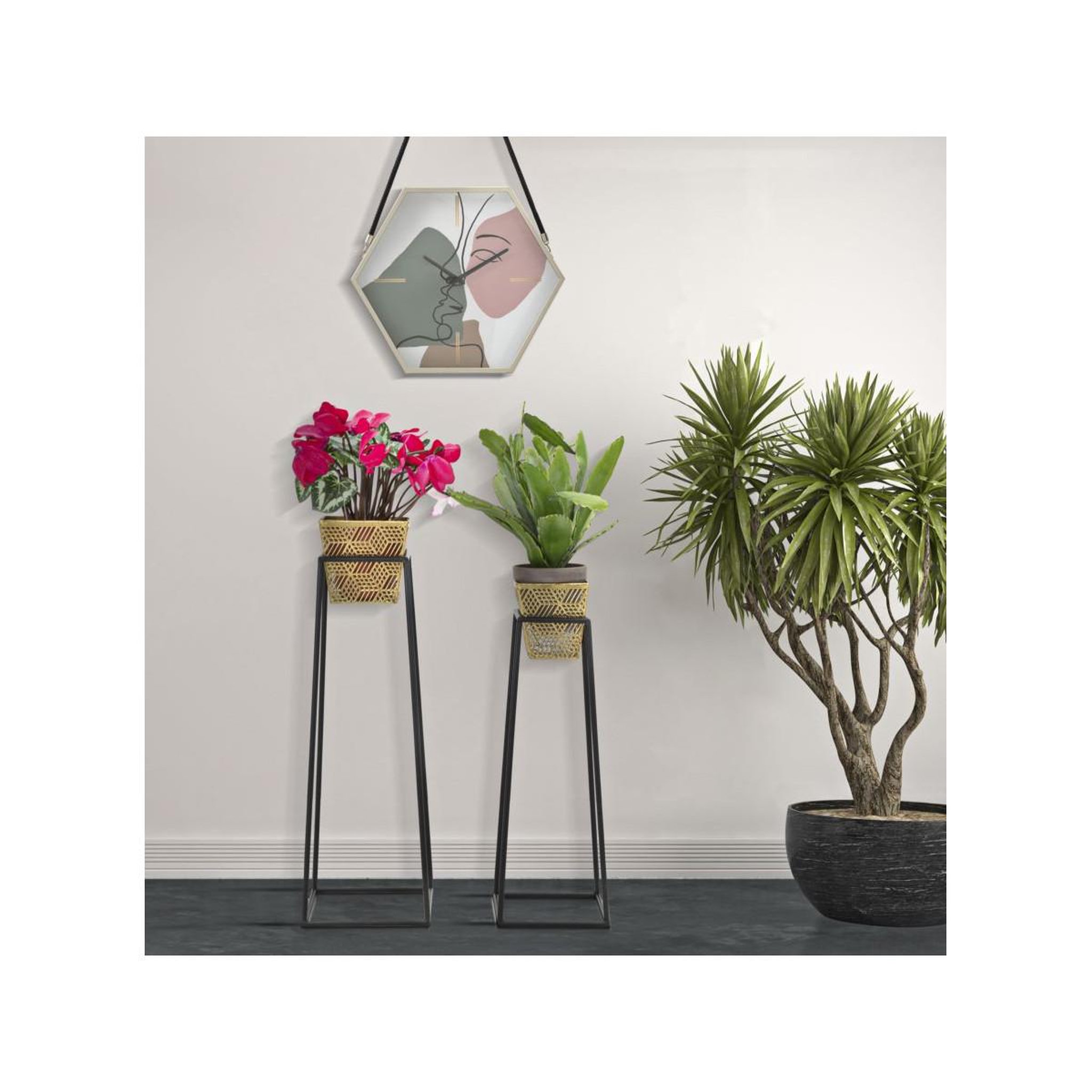 Voir la diapositive 5 : Paris Prix Lot de 2 cache-pots sur pied  wilma  70cm noir & or