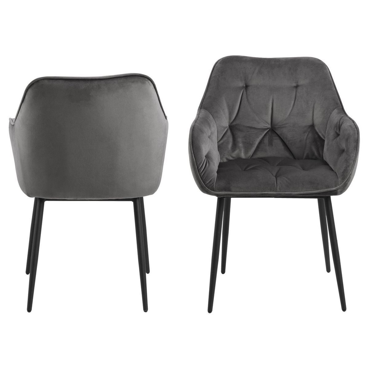 TOILINUX Lot de 2 Chaises de salle à manger Florie avec accoudoirs effet velours