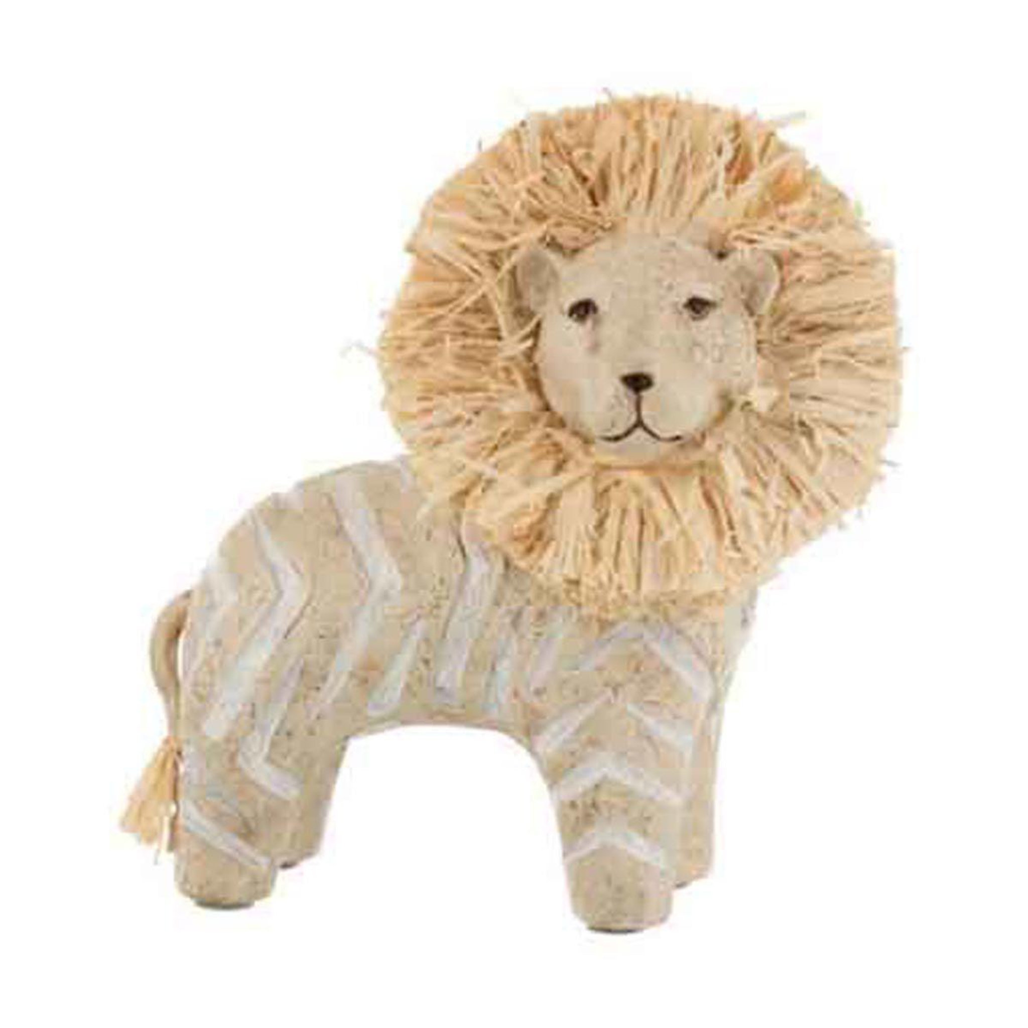 J-LINE Statuette Déco en Raphia  Lion  15cm Blanc & Beige