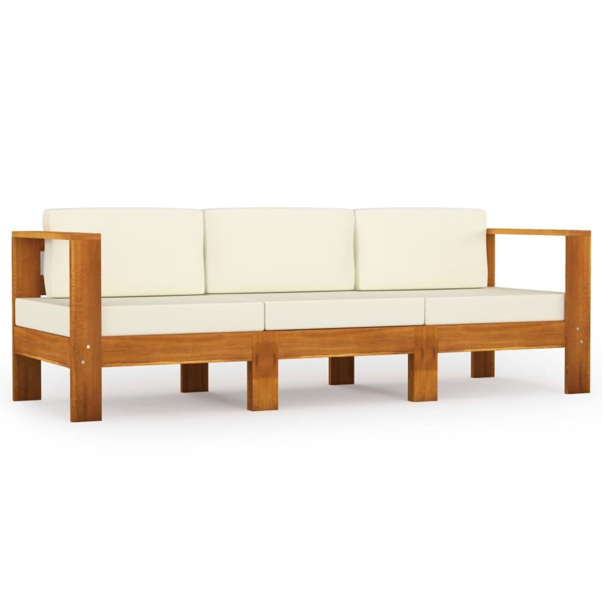 VIDAXL Canape de jardin 3 places et coussins blanc creme Bois d'acacia