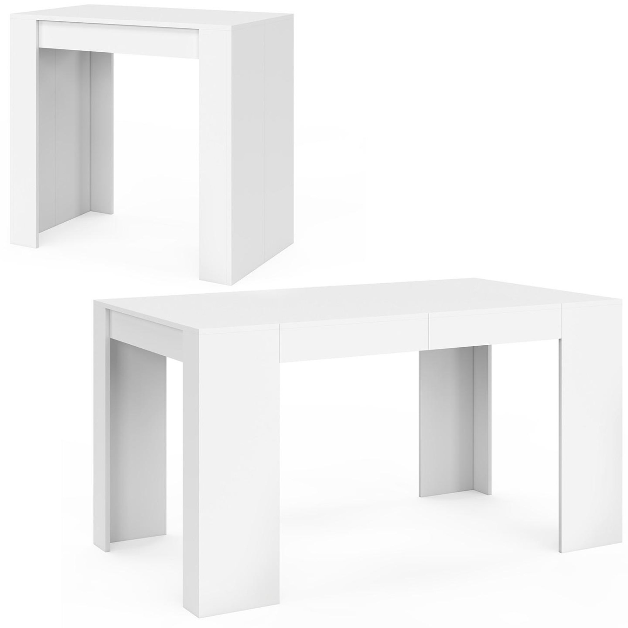 ID MARKET Table console extensible orlando 6 personnes 140 cm bois blanc