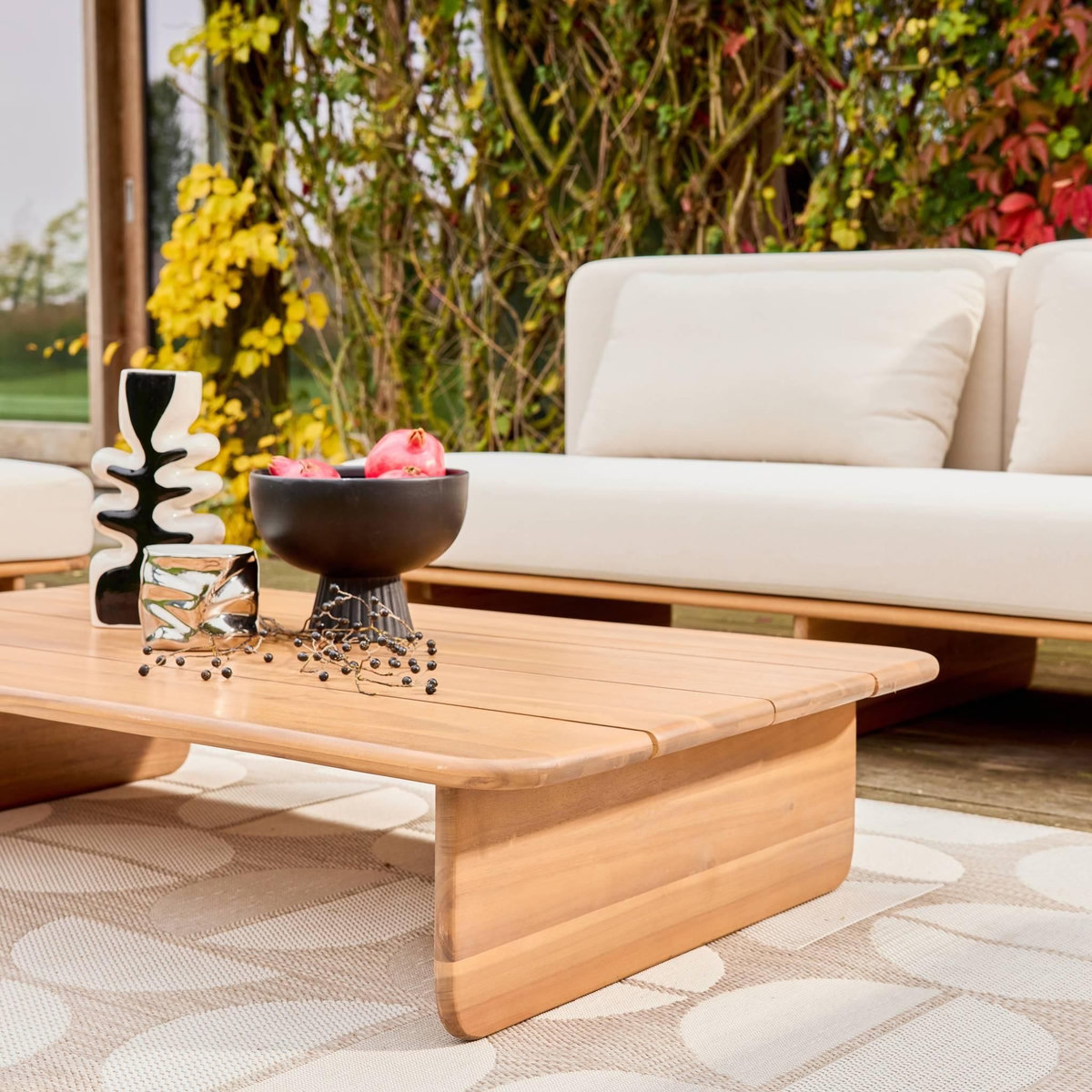 SWEEEK Salon de jardin bois d'acacia et tissu beige 4 places - Armonia