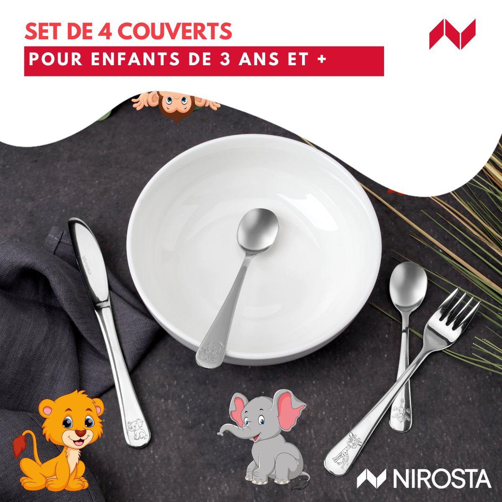 Voir la diapositive 2 : NIROSTA Set de 4 couverts pour enfants nirosta safari
