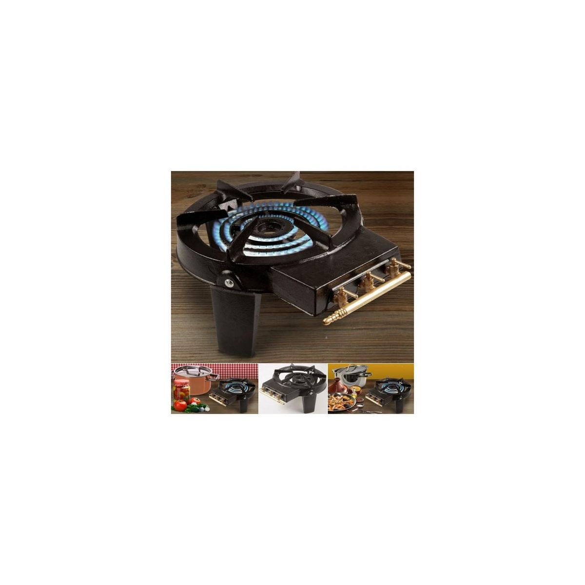 ID MARKET Réchaud à gaz en fonte 3 robinets laiton