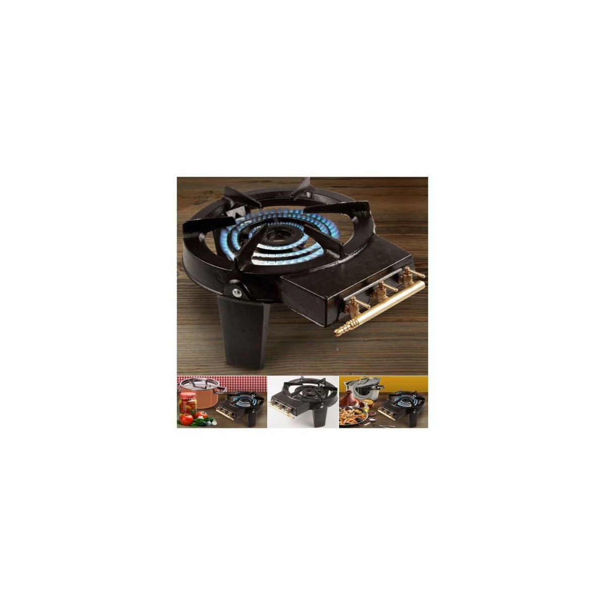 ID MARKET Réchaud à gaz en fonte 3 robinets laiton