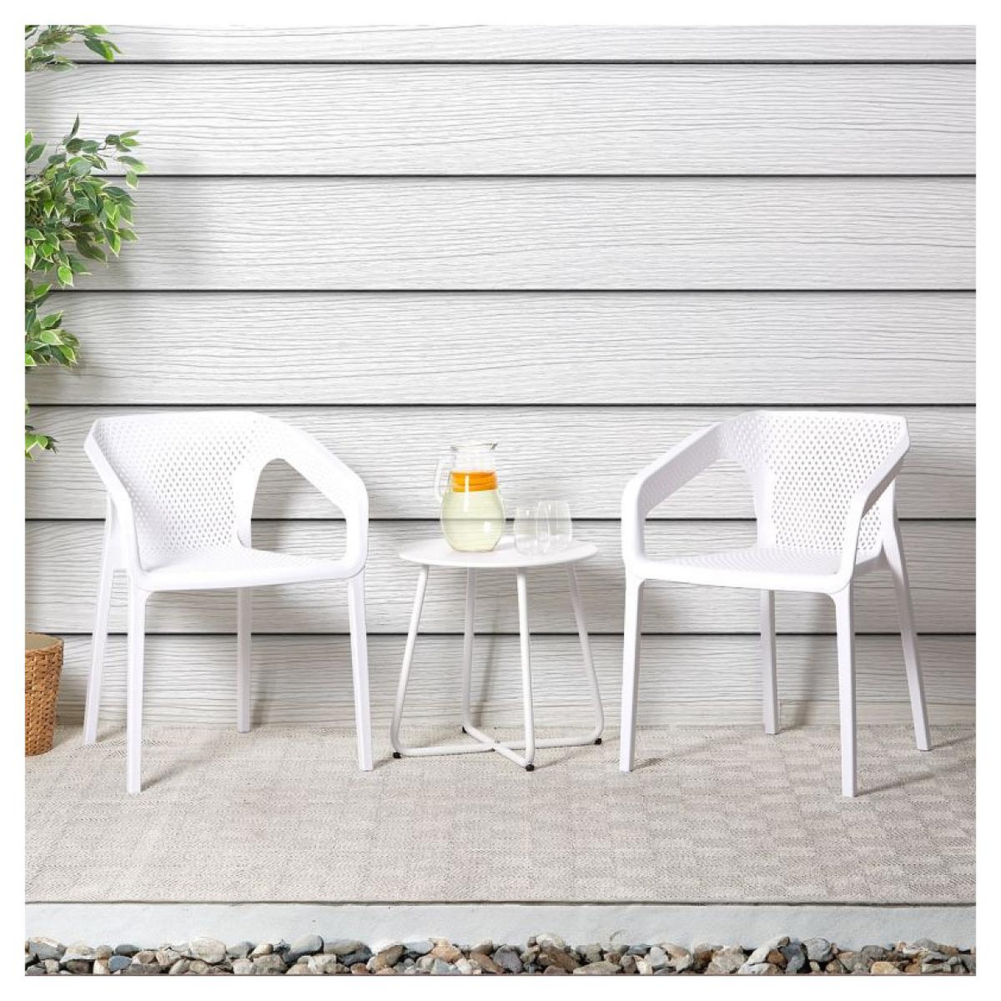 Voir la diapositive 2 : HomeStyle4U Salon de jardin Table et 2 chaises en blanc