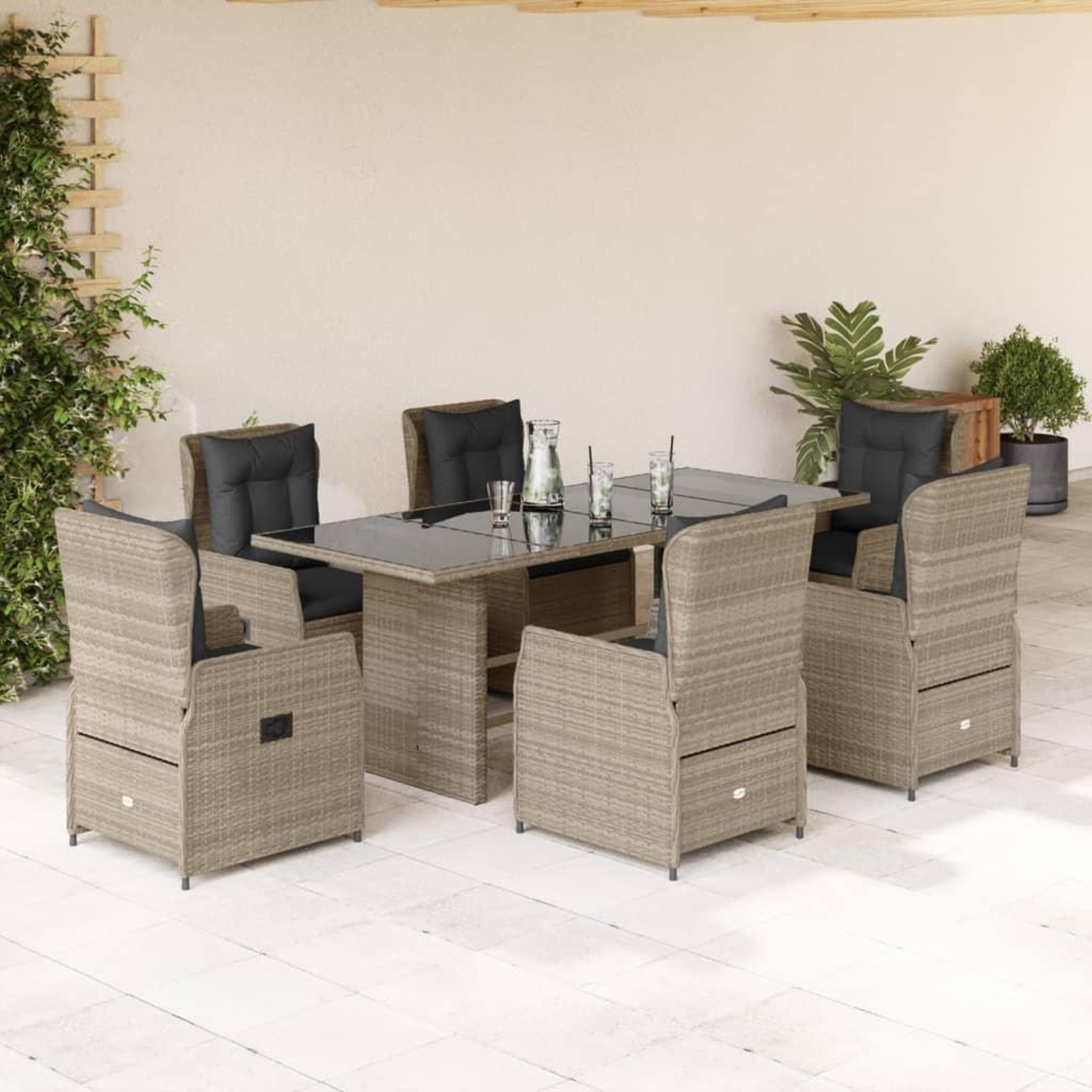 VIDAXL Ensemble a manger de jardin et coussins 7 pcs gris clair rotin