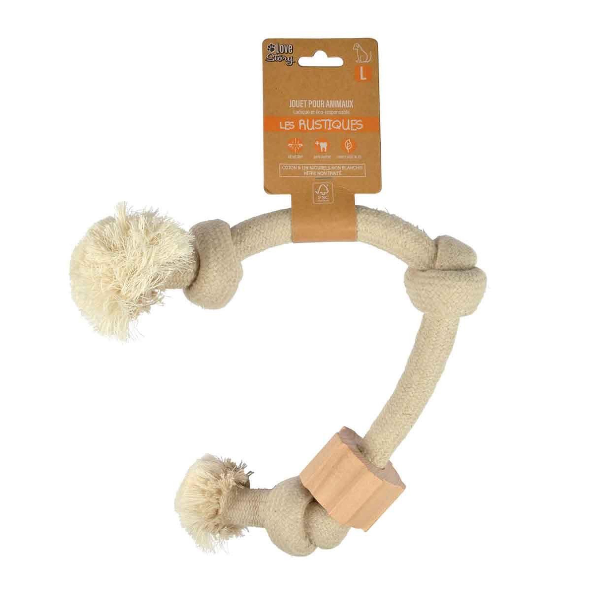 Voir la diapositive 4 : LOVE STORY Jouet pour Chien  Corde 3 Nœuds  48cm Naturel