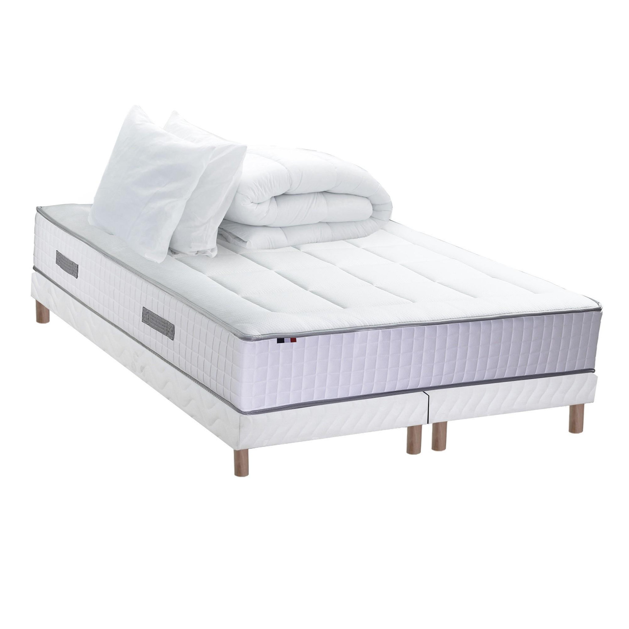 Voir la diapositive 2 : IDLITERIE Ensemble matelas Ressort 7 zones + sommier + oreiller + couette - FABRICATION FRANCAISE