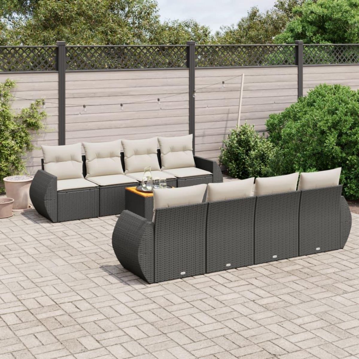 VIDAXL Salon de jardin 9 pcs avec coussins noir resine tressee