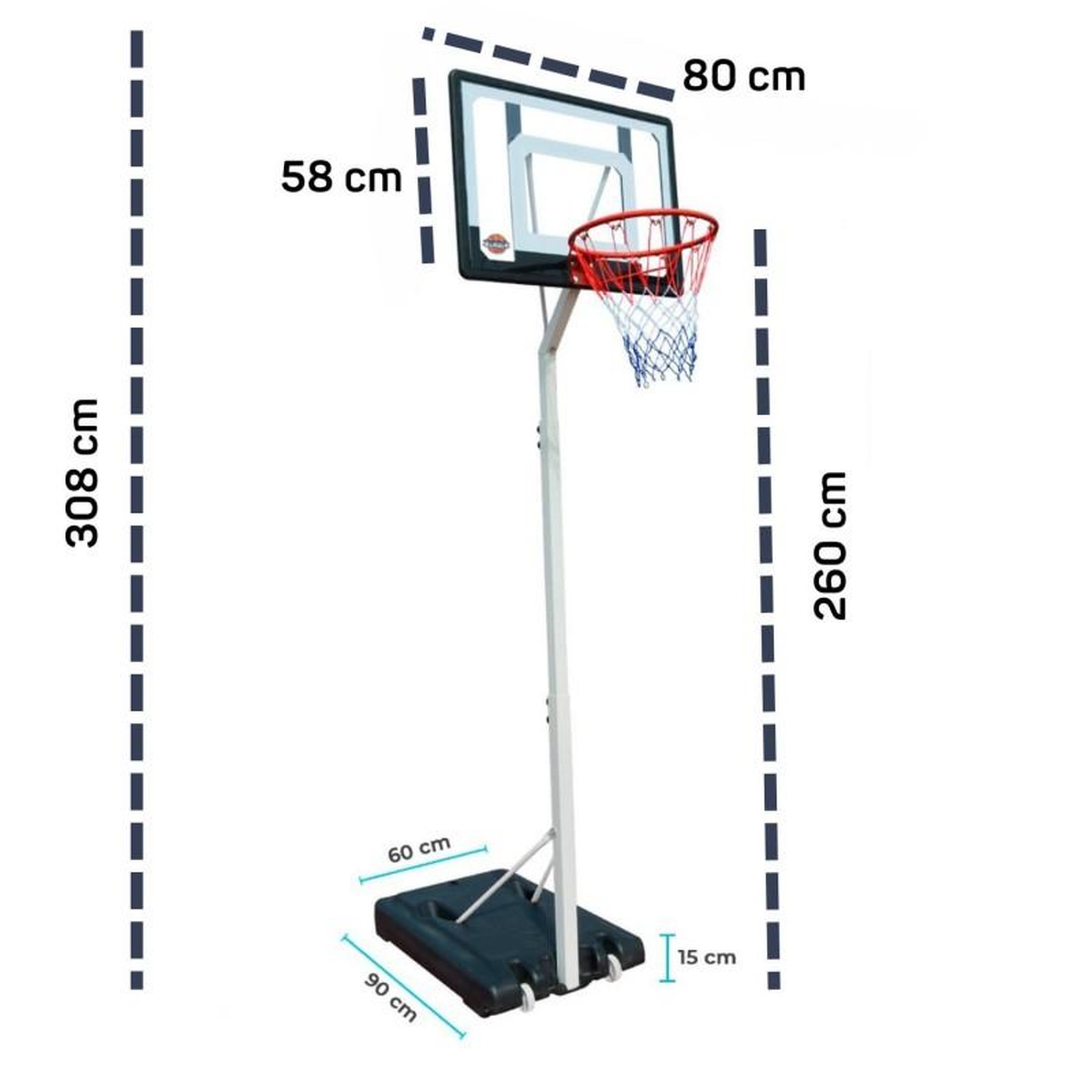 Voir la diapositive 3 : BUMBER copy of Panier de Basket sur Pied Mobile  Charlotte  Hauteur Réglable de 2,1m a 2,6m