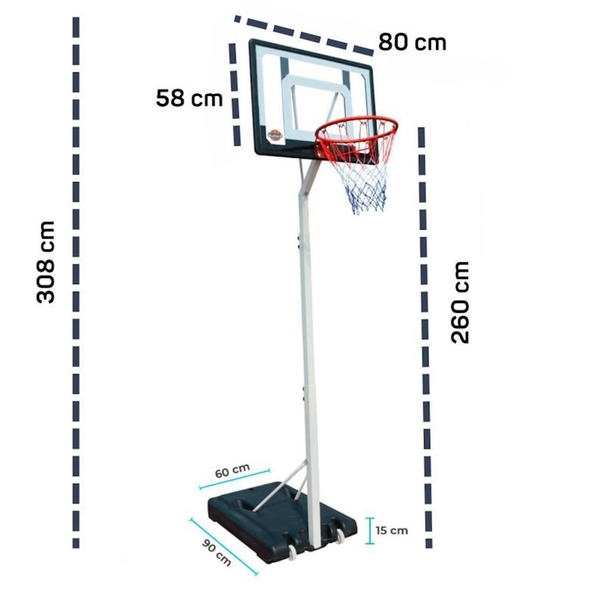BUMBER copy of Panier de Basket sur Pied Mobile  Charlotte  Hauteur Réglable de 2,1m a 2,6m