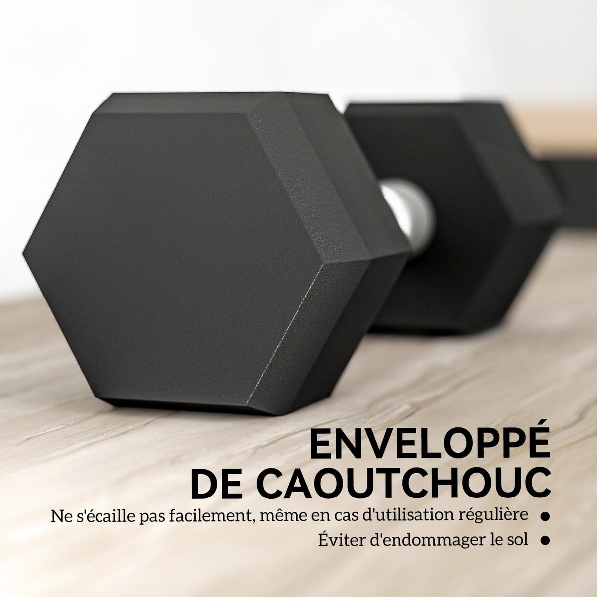 HOMCOM Lot de 2 haltères courtes hexagonales - ensemble d'haltères courtes - total 12 Kg - métal caoutchouc noir