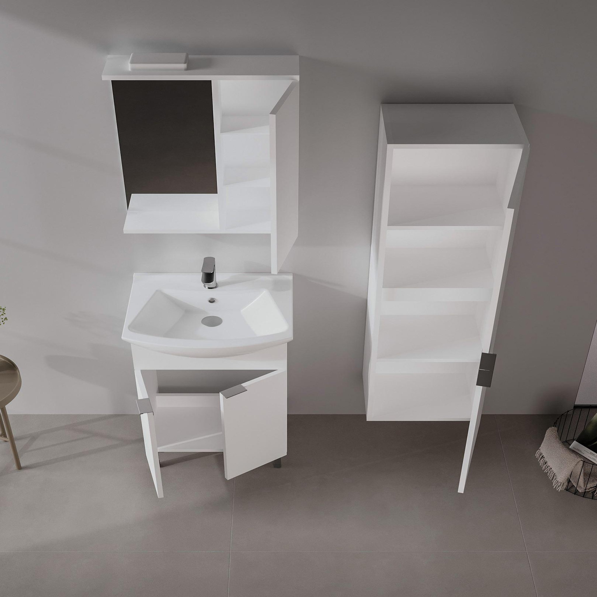 Voir la diapositive 3 : Habitat et Jardin Meuble avec simple vasque et miroir  Purus 55  - 55 x 50 x 83 cm - White