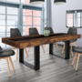 Voir la diapositive 2 : ID MARKET Table à manger extensible rectangle PHOENIX 4-8 personnes bois effet vieilli et noir bande centrale noire 160-200 cm