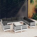 VIDAXL Salon de jardin 13 pcs avec coussins blanc bois de pin solide