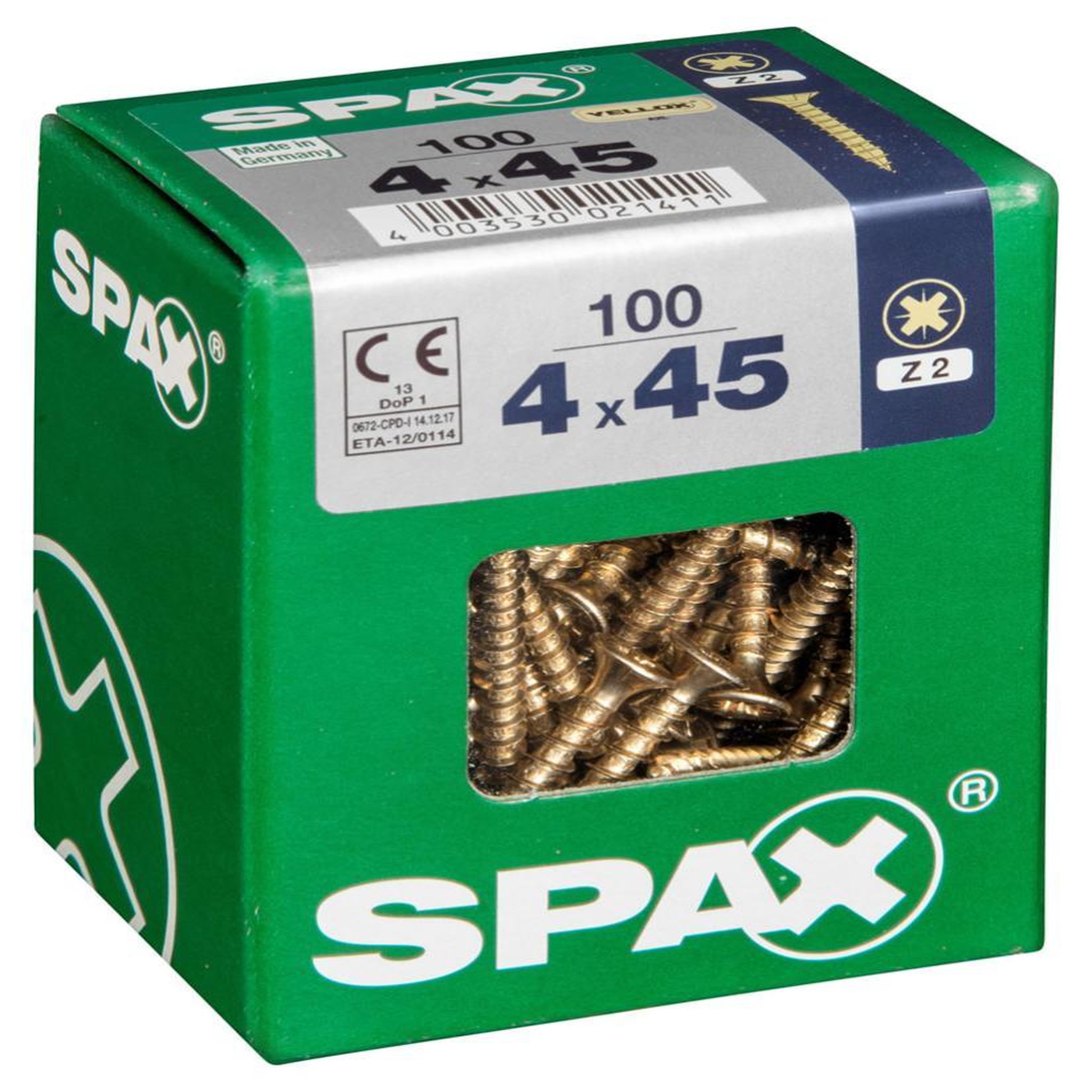 CENTRALE BRICO Lot de 100 vis acier tête fraisée pozidriv SPAX, Diam.4 mm x L.45 mm