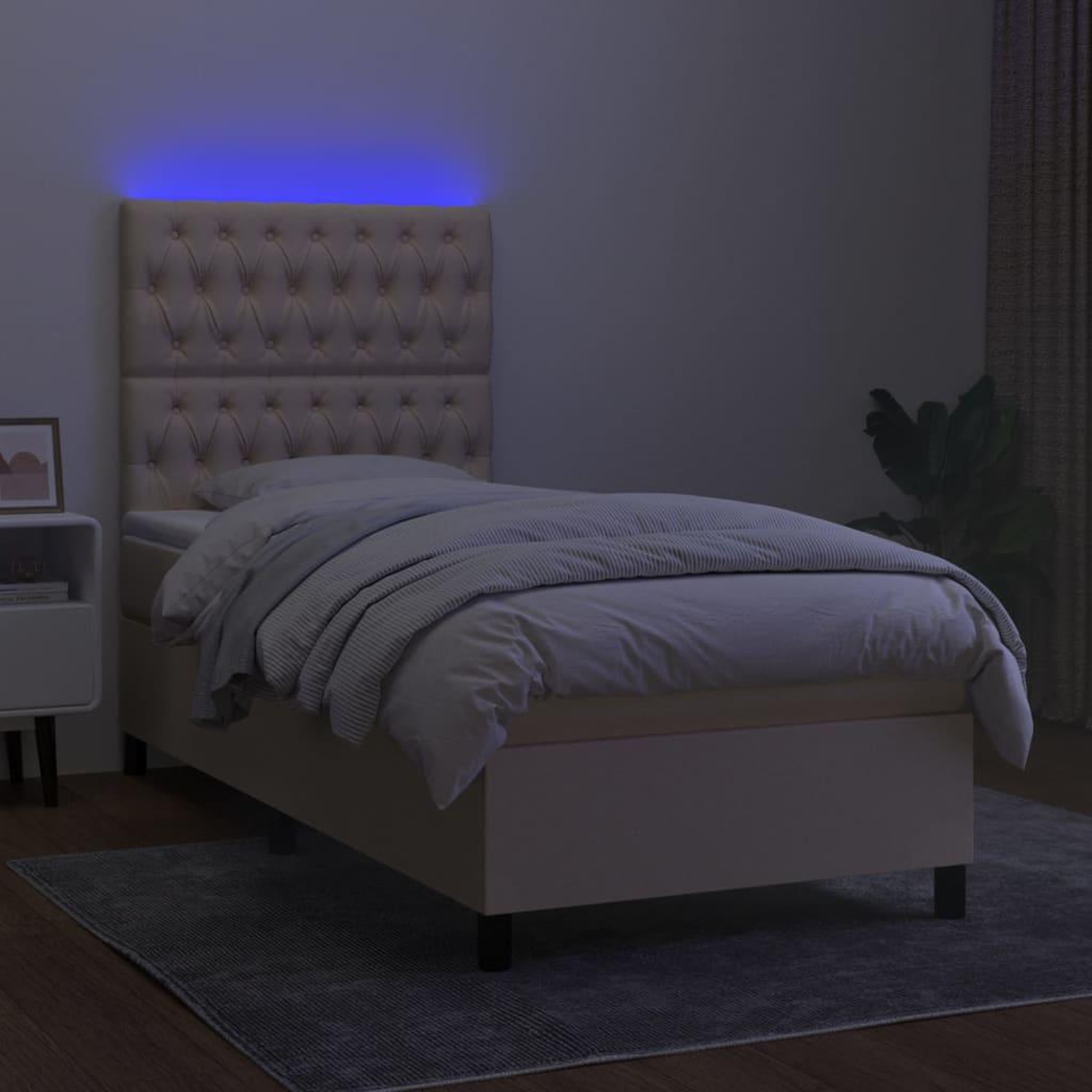 Voir la diapositive 4 : VIDAXL Sommier a lattes de lit et matelas et LED Creme 80x200 cm Tissu