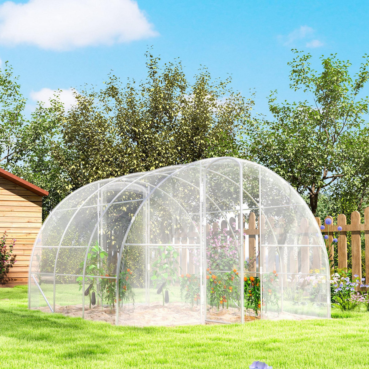 OUTSUNNY Serre tunnel de jardin 9 m² - 3 x 3 x 2 m - porte - acier galvanisé PE 150 g/m² transparent