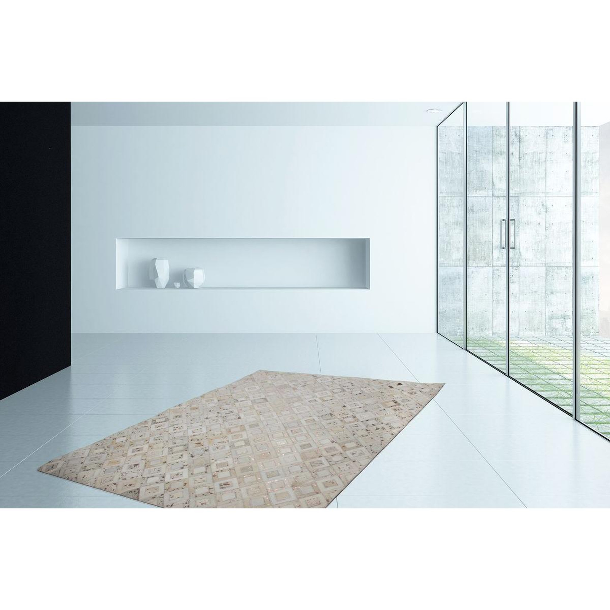 Voir la diapositive 2 : Paris Prix Tapis en cuir effet métallique  spark  ivoire & chrome