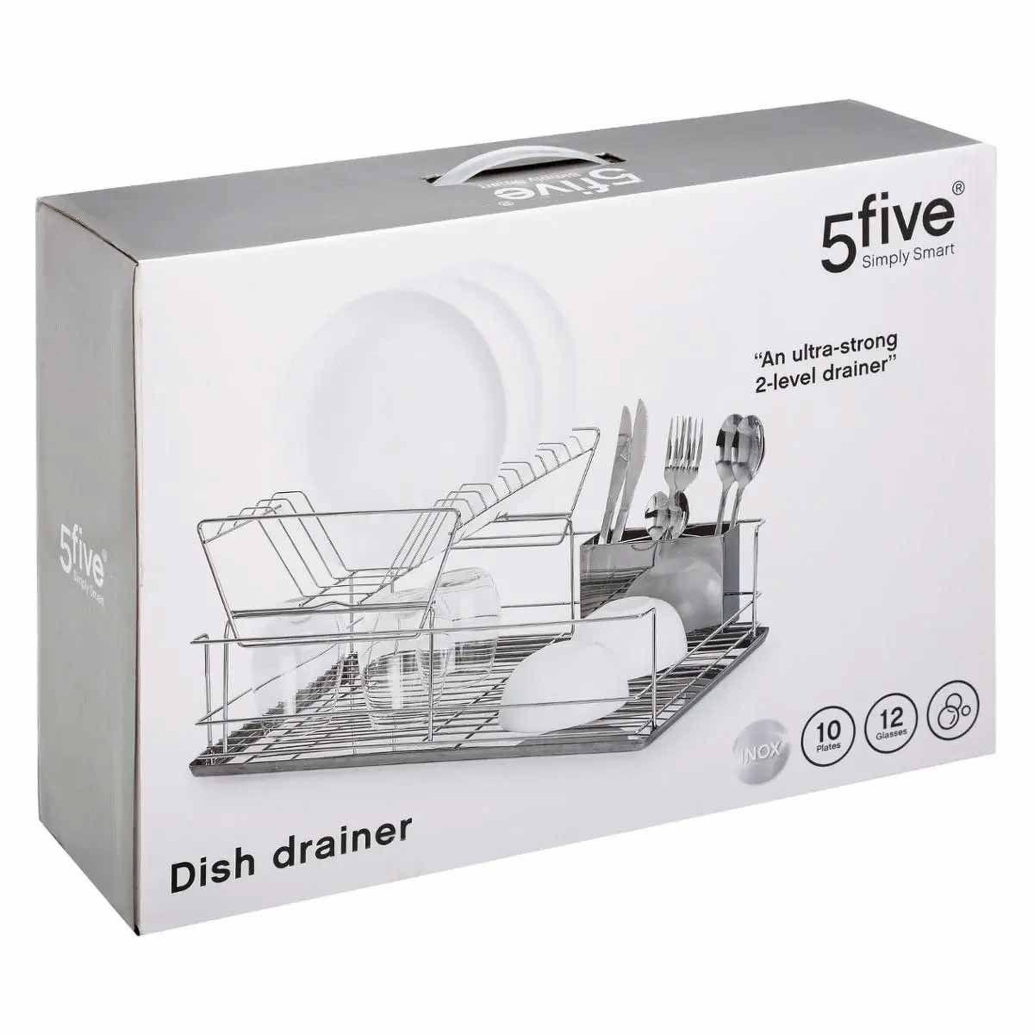 Voir la diapositive 2 : FIVE Égouttoir 2 niveaux  inox  47cm argent