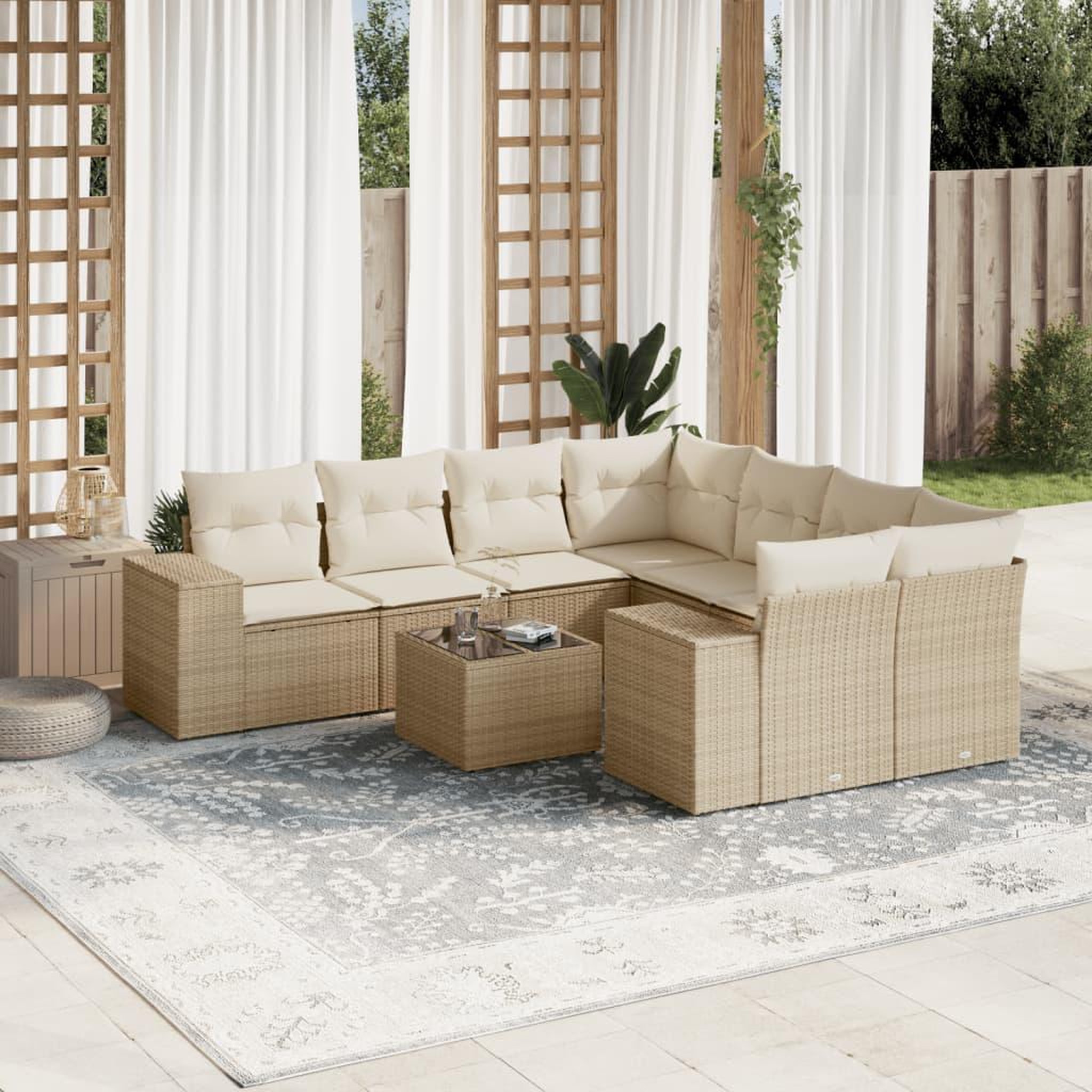 VIDAXL Salon de jardin avec coussins 9 pcs beige resine tressee