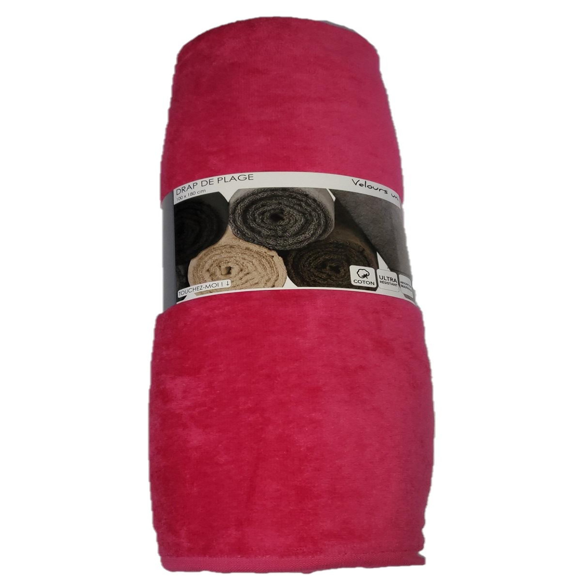 Eden Serviette drap de plage velours 100 x 180 cm uni rose