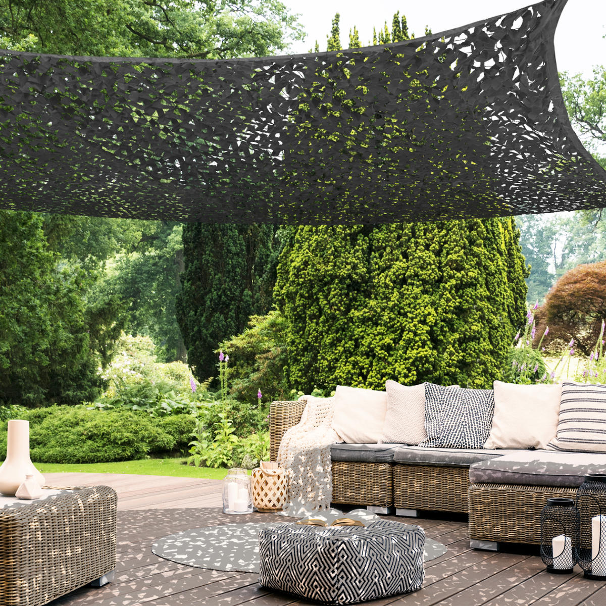 ID MARKET Voile d'ombrage rectangulaire design ombrière camouflage 3x4 M gris