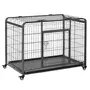 PAWHUT Cage pour chien pliable cage de transport sur roulettes 2 portes verrouillables plateau amovible dim. 109,5L x 71l x 78H cm métal gris noir