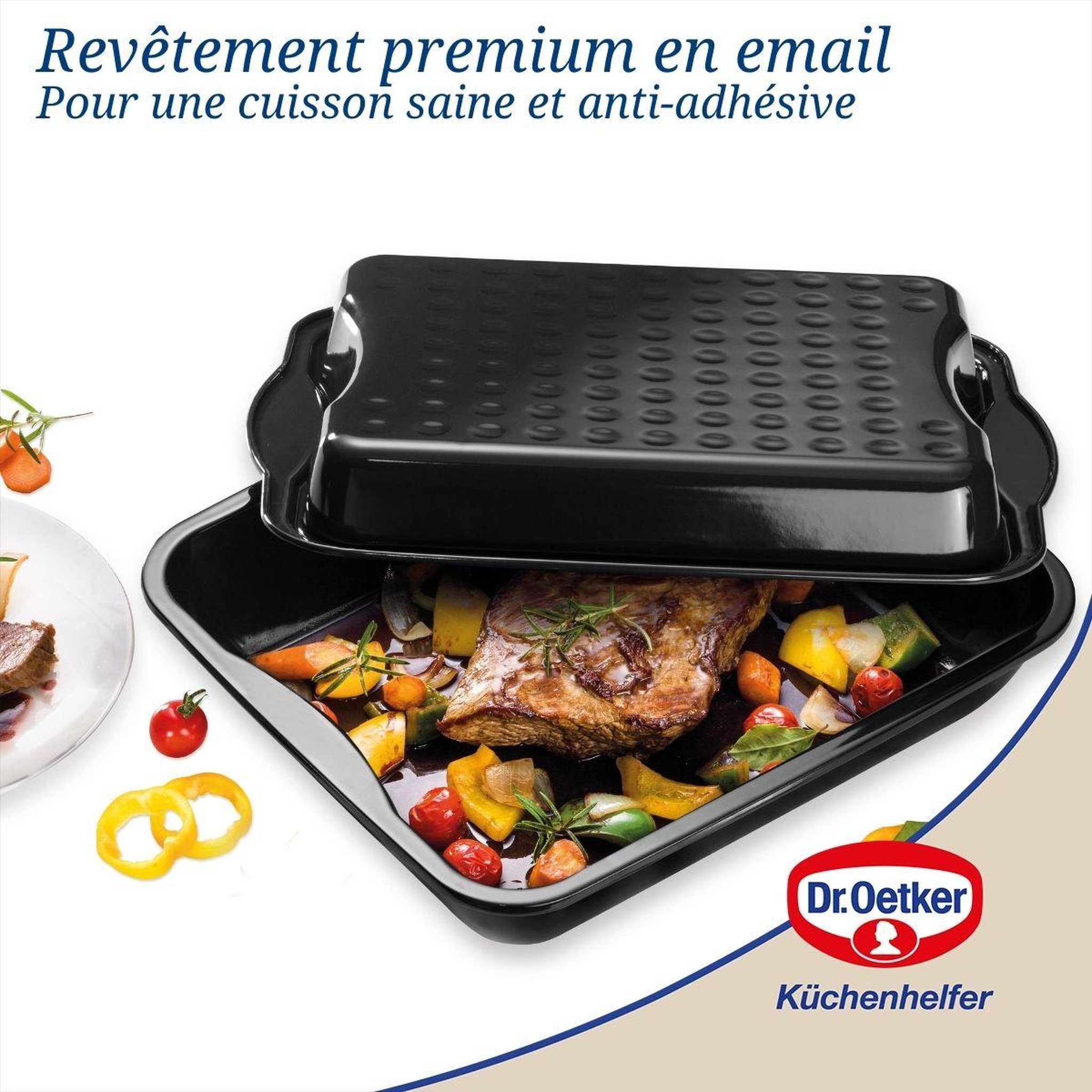 Voir la diapositive 4 : DR.OETKER Plat à four avec couvercle en acier émaillé 42 x 34 cm Dr. Oetker Back-Idee Kreativ