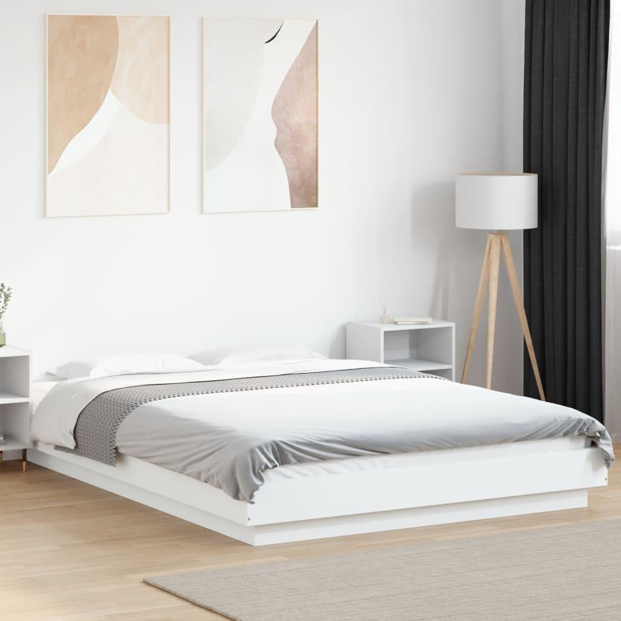 VIDAXL Cadre de lit avec lumieres LED sans matelas blanc 135x190 cm
