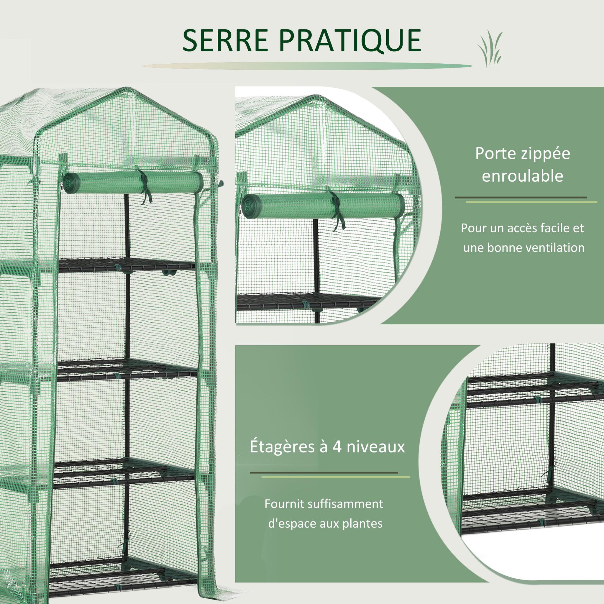 Voir la diapositive 6 : OUTSUNNY Serre de jardin balcon étagère serre 4 niveaux 0,7L x 0,5l x 1,6H m acier galvanisé bâche amovible PE haute densité vert