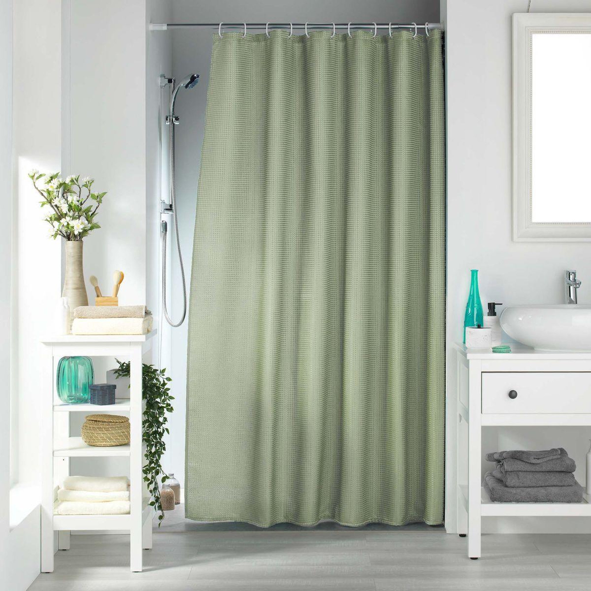 Douceur d'Intérieur Rideau de douche  quartz  180x200cm sauge