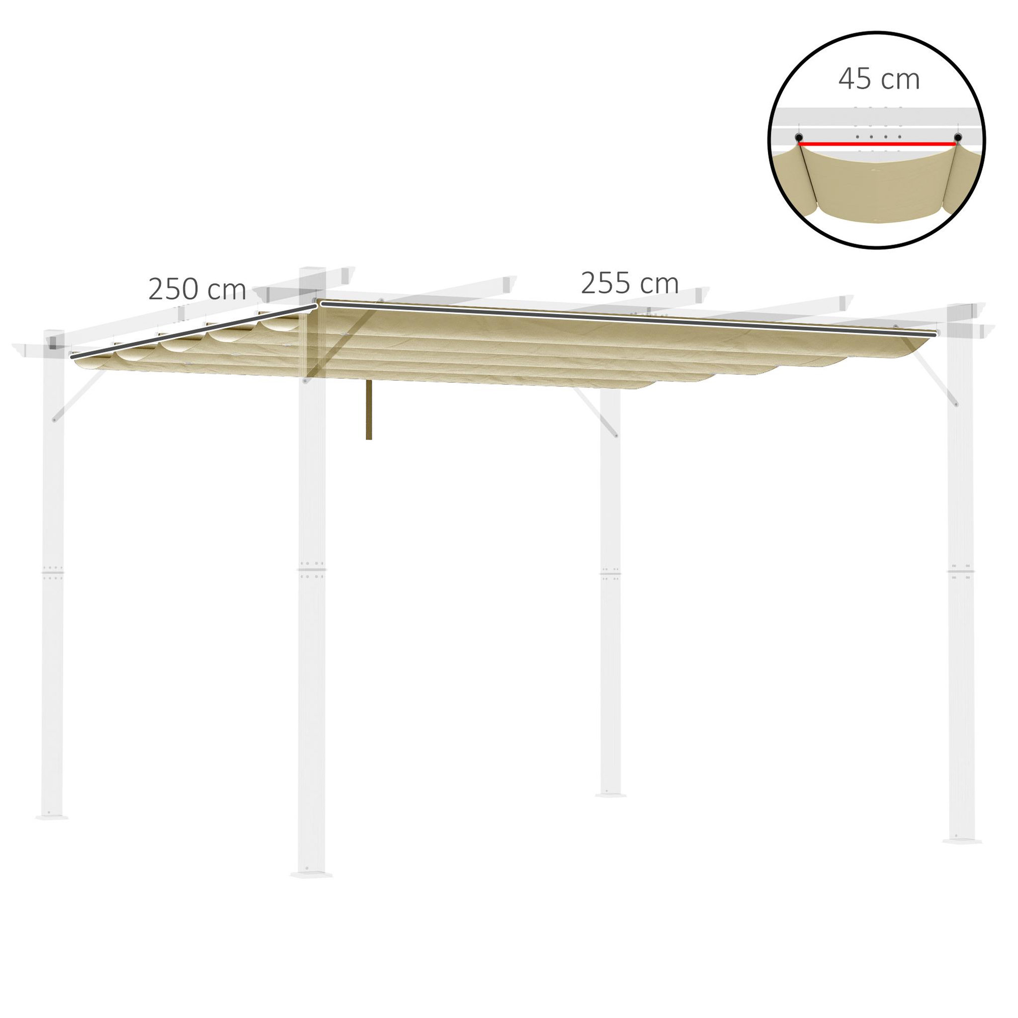 Voir la diapositive 3 : OUTSUNNY Toile de rechange pour pergola rétractable 3 x 3 m polyester haute densité 180 g/m² imperméabilisé beige