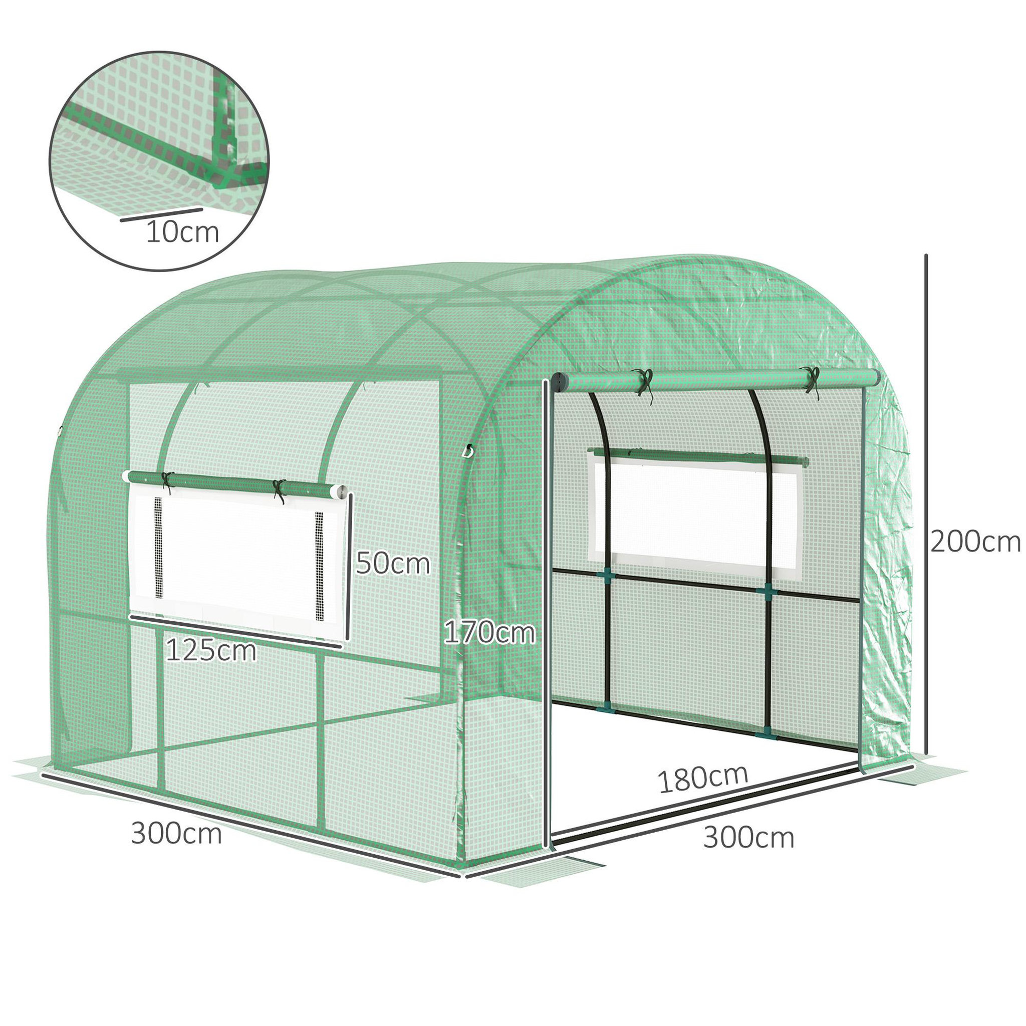 Voir la diapositive 3 : OUTSUNNY Serre tunnel 6 m² 2 portes zippées 2 fenêtres maillées acier pe haute densité 135 g/m² vert