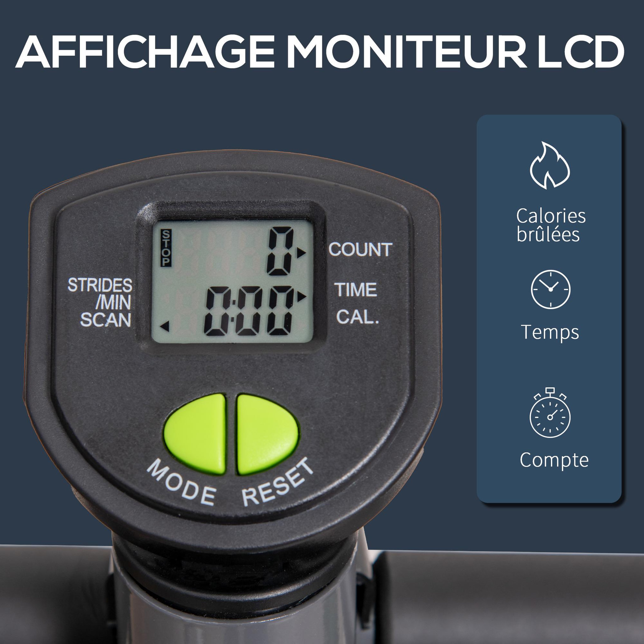 Voir la diapositive 4 : HOMCOM Stepper fitness avec guidon ergonomique - écran lcd multifonction - résistance réglable - acier gris vert noir