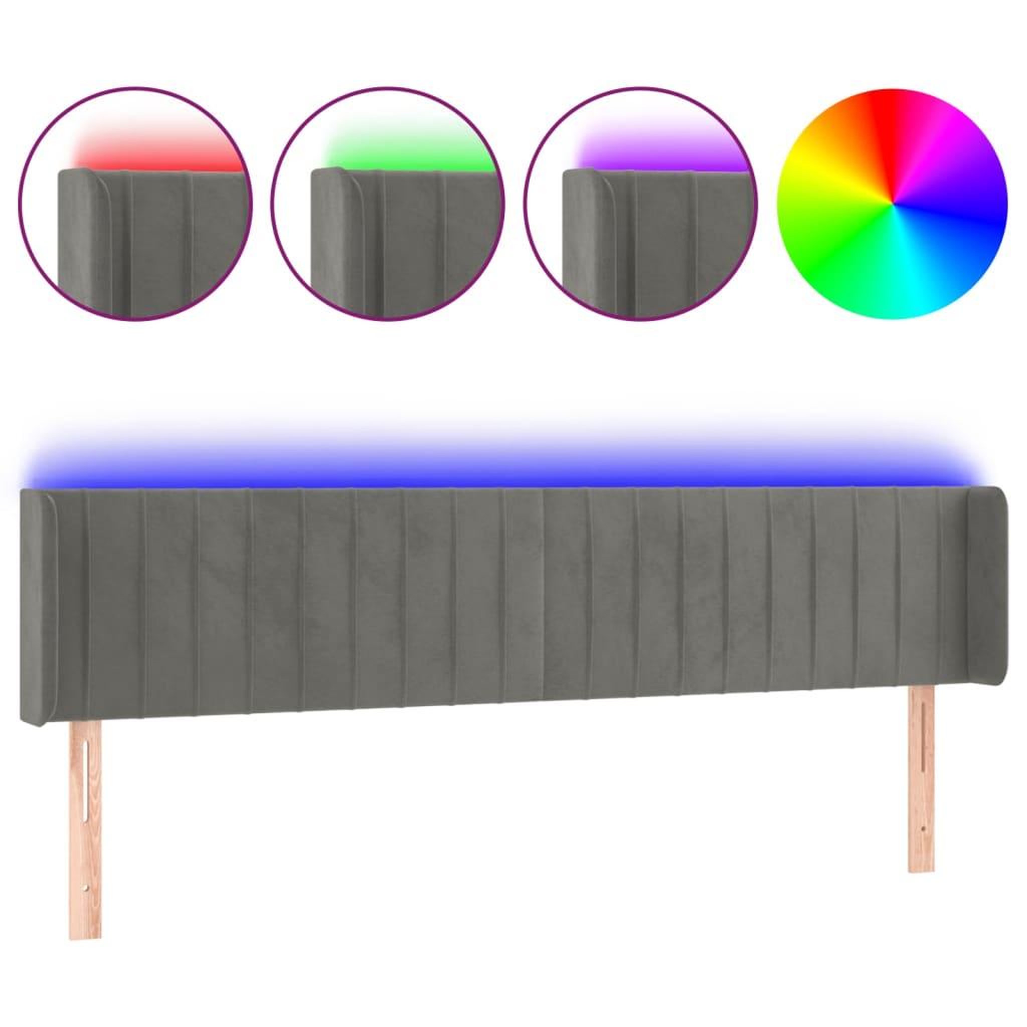 Voir la diapositive 2 : VIDAXL Tete de lit a LED Gris clair 163x16x78/88 cm Velours