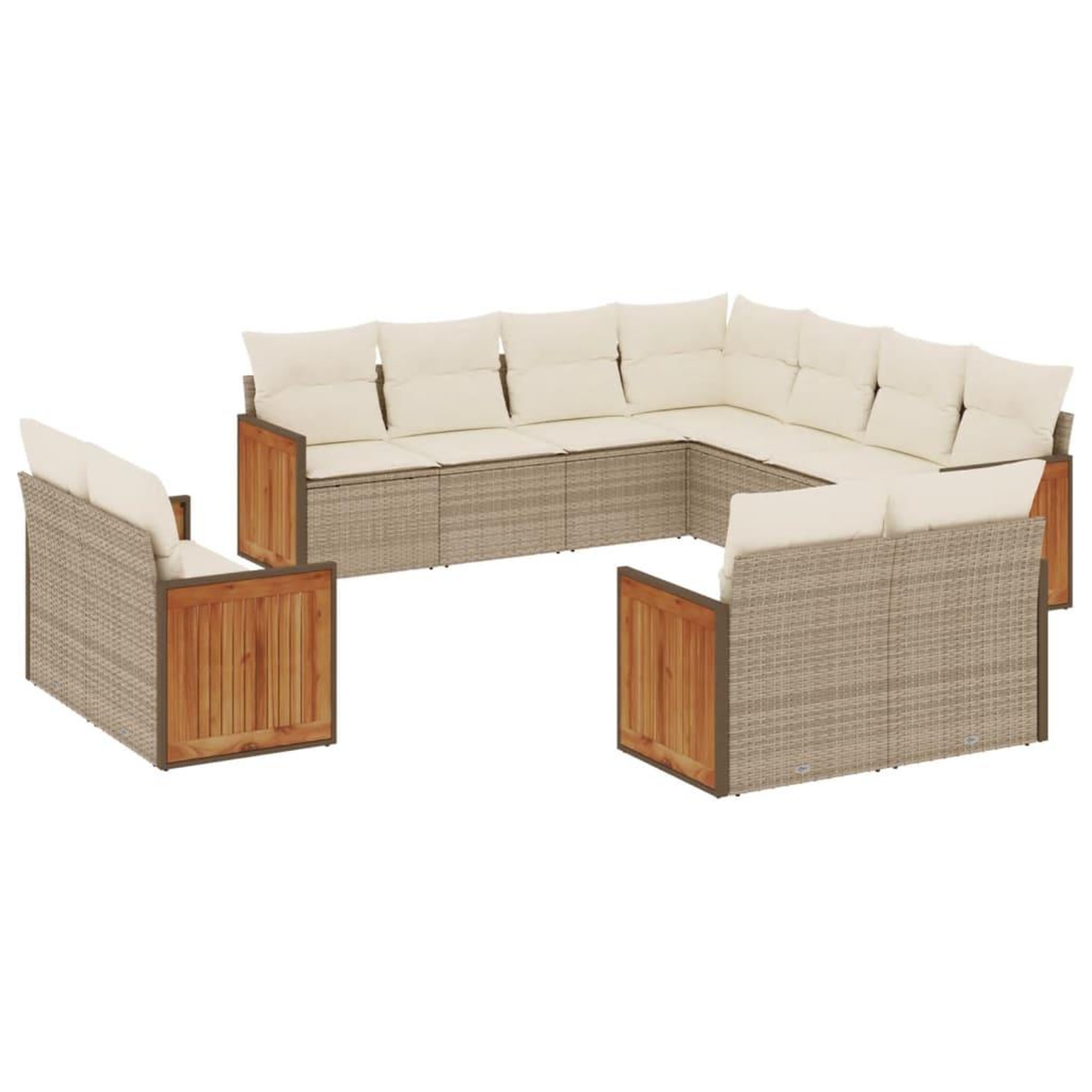 Voir la diapositive 2 : VIDAXL Salon de jardin 11 pcs avec coussins beige resine tressee