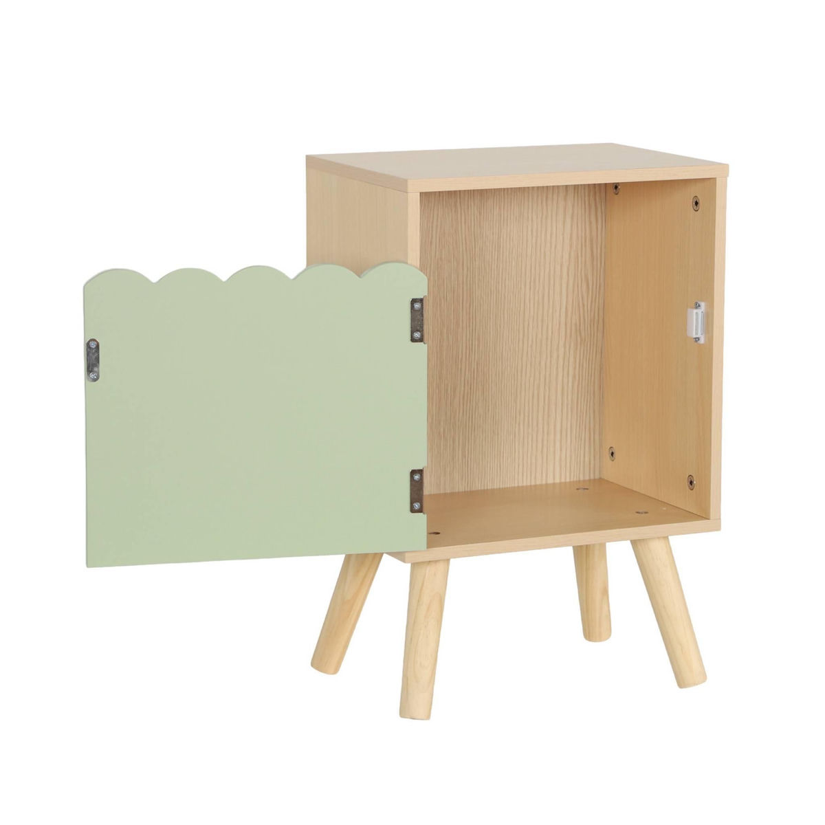 SWEEEK Table de chevet enfant décor bois vert 1 porte. pieds bois de pin - 34 x 23.5 x 52 cm  - Azur