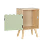 Voir la diapositive 3 : SWEEEK Table de chevet enfant décor bois vert 1 porte. pieds bois de pin - 34 x 23.5 x 52 cm  - Azur
