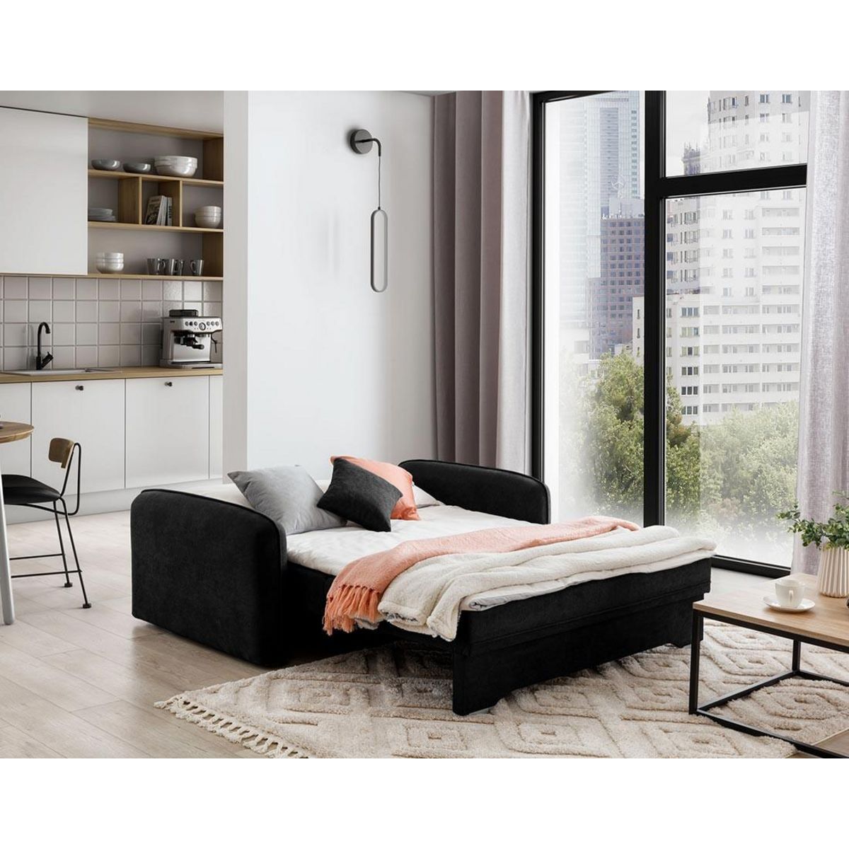 BEST MOBILIER Michelle - canapé droit 3 places convertible avec coffre en velours