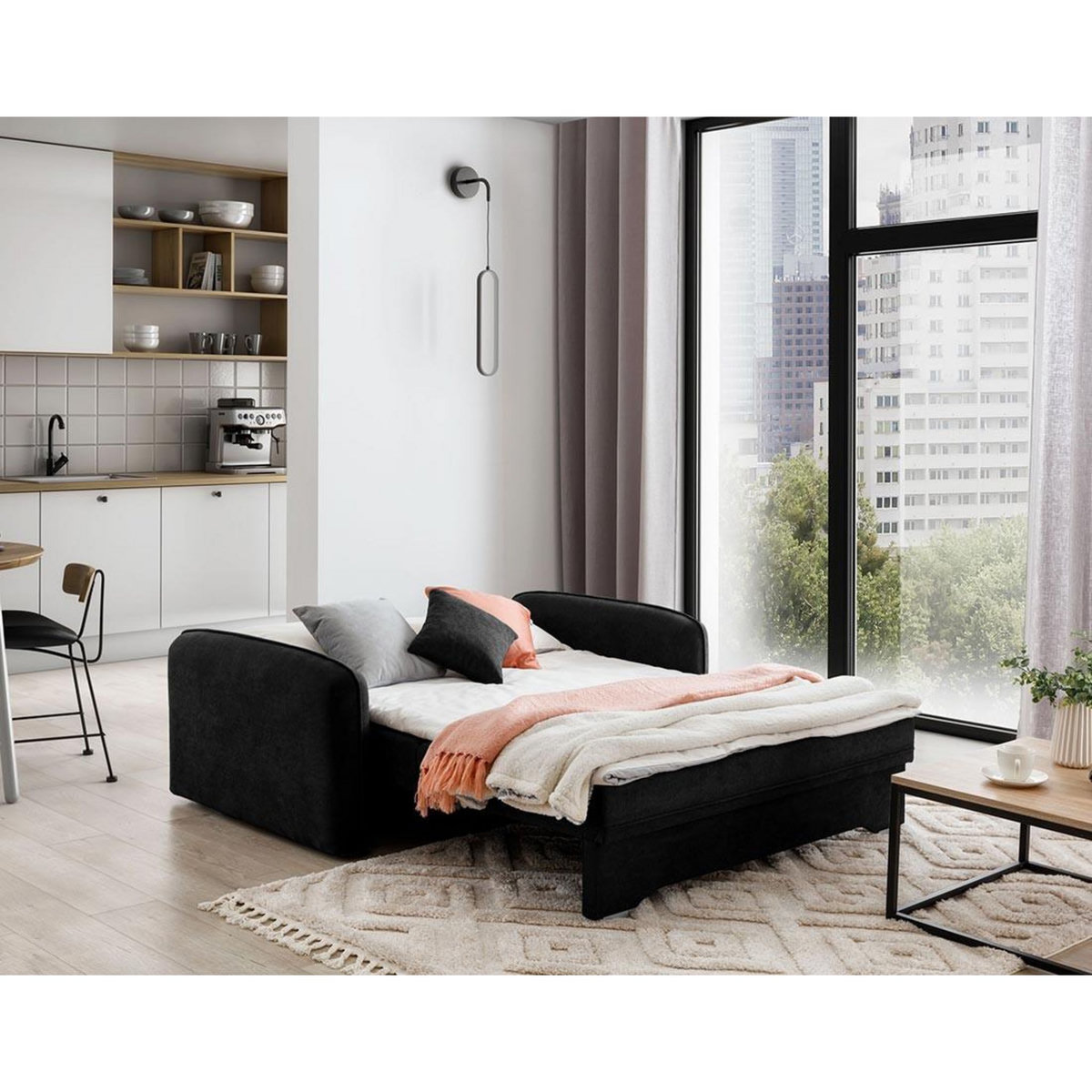 BEST MOBILIER Michelle - canapé droit 3 places convertible avec coffre en velours