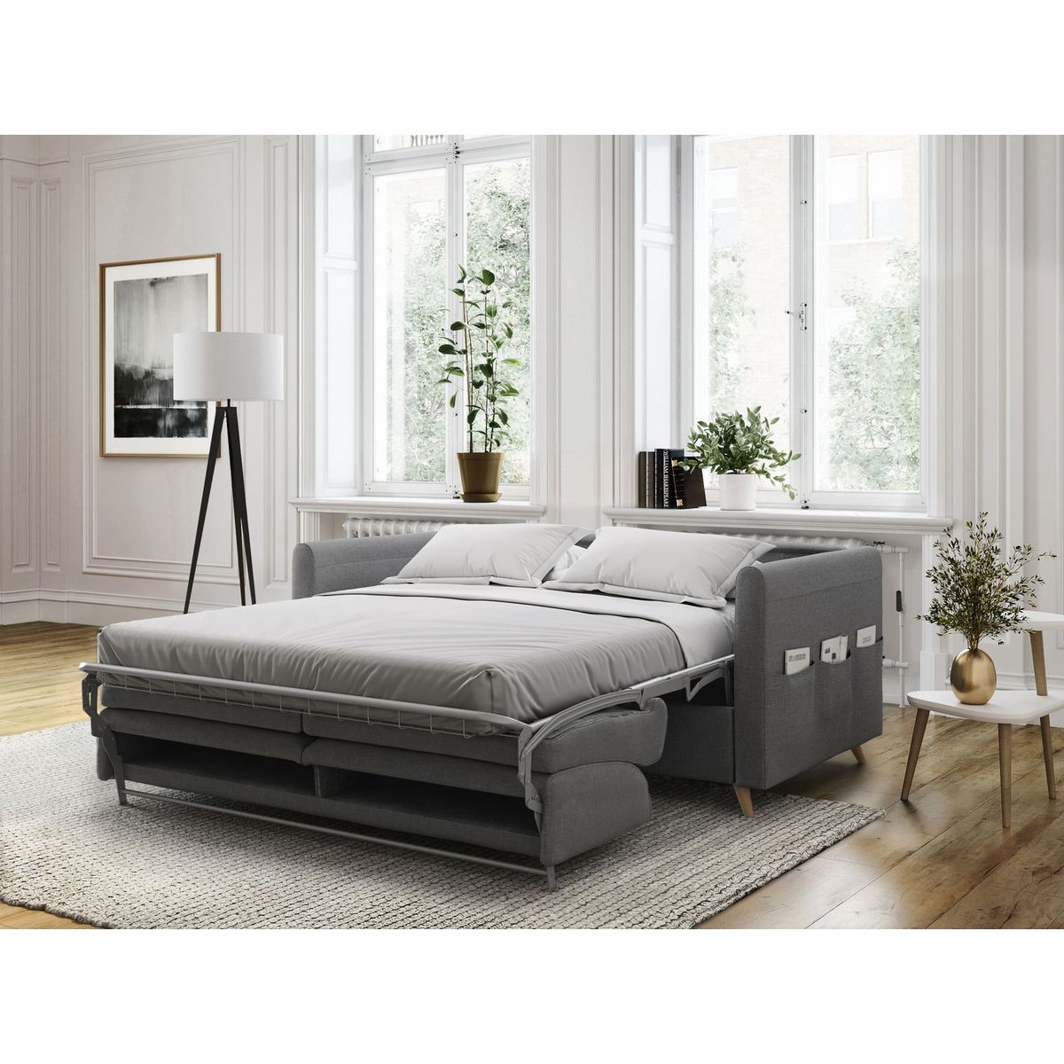 Canapé convertible  140 cm système couchage express 3 places en tissu TAMY