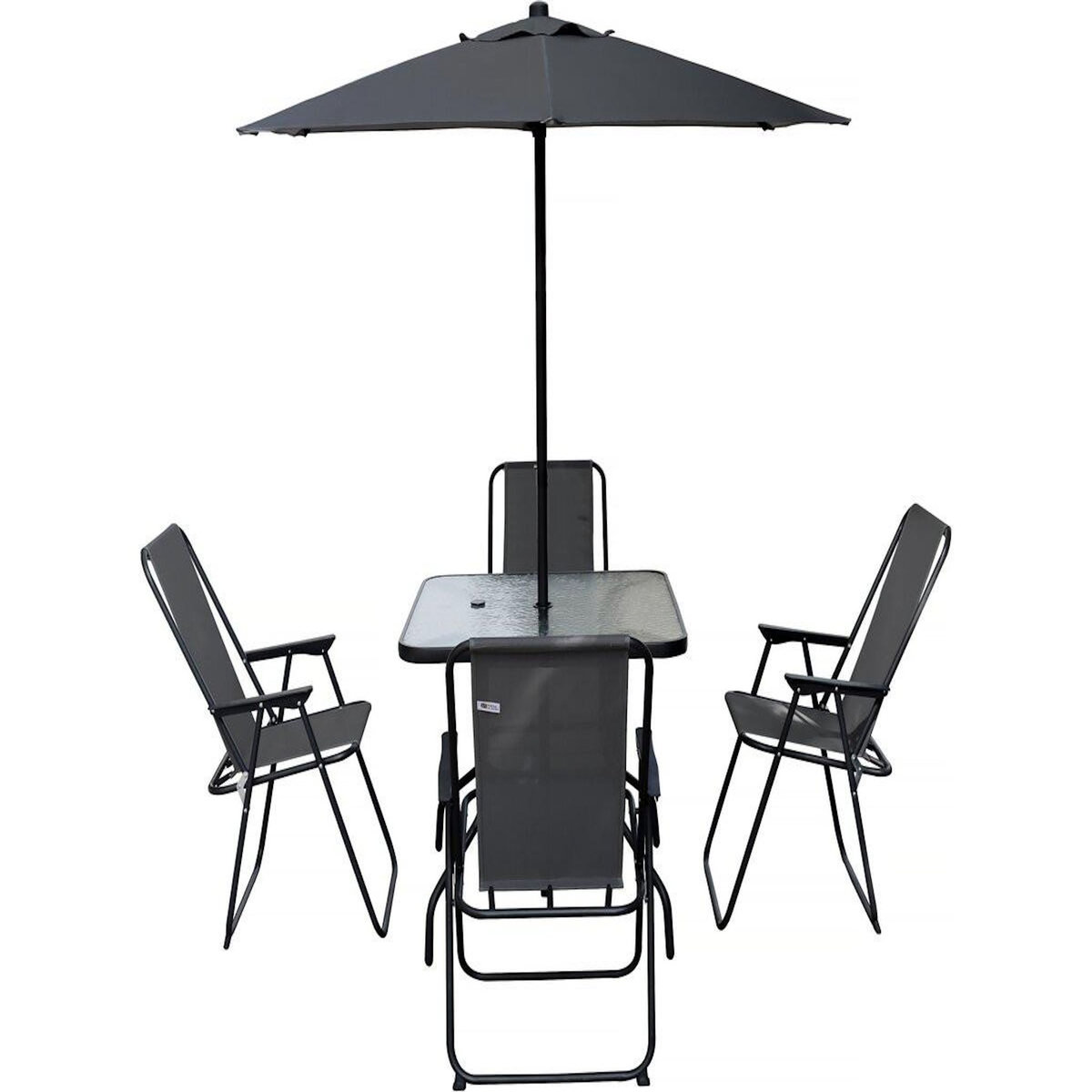 Habitat et Jardin Table et chaises de jardin avec parasol en métal  Convivia  - 4 places - Gris anthracite