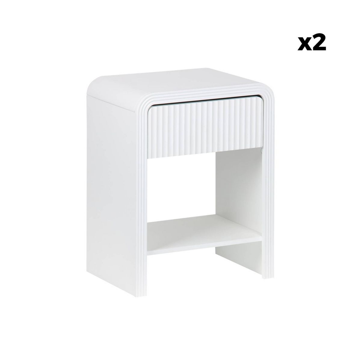 SWEEEK Lot de 2 tables de chevet effet bois blanc rainuré 1 tiroir. 1 étagère